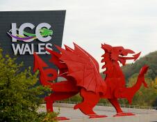 Front of ICC Wales  venue with Dragon