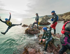 Coasteering in West Wales off clifs 