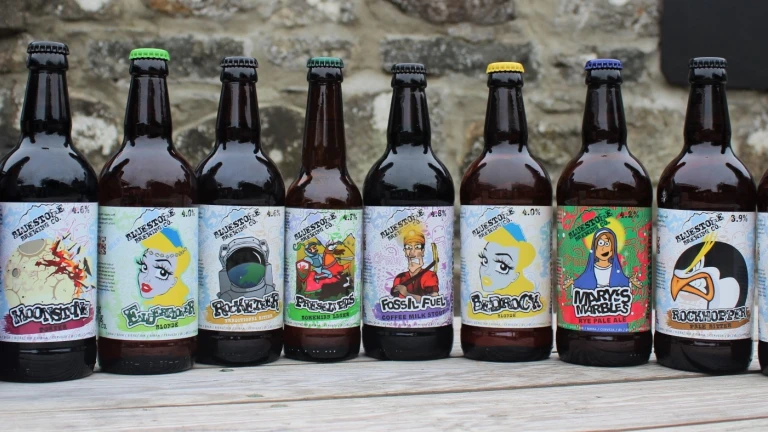A row of bottled beers produced by Bluestone Brewing Co Limited.