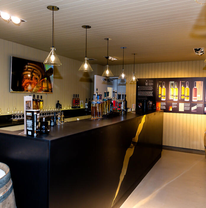 The bar area for tasting sessions at Penderyn Distillery.
