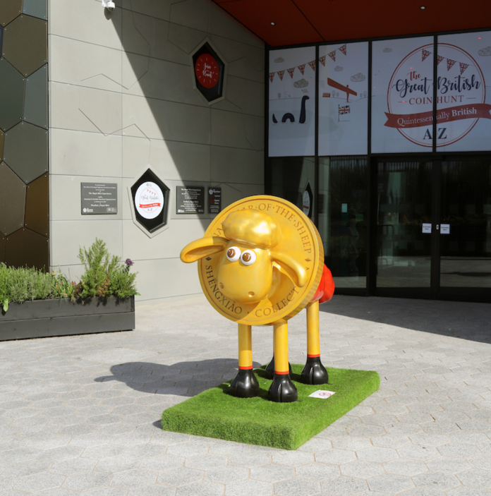 Statue of Shaun the Sheep outside The Royal Mint.