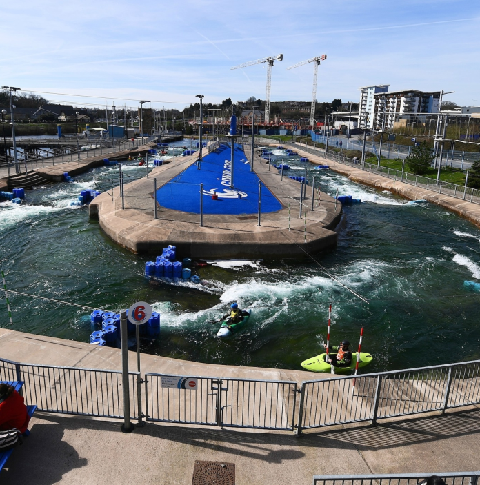 A canoe in the water at a white water rafting centre.