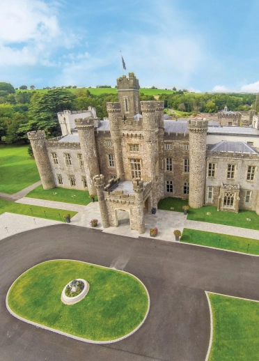 An aerial shot of Hensol Castle and grounds, Vale of Glamorgan.