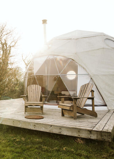 Glamping dome at Fforest Farm.