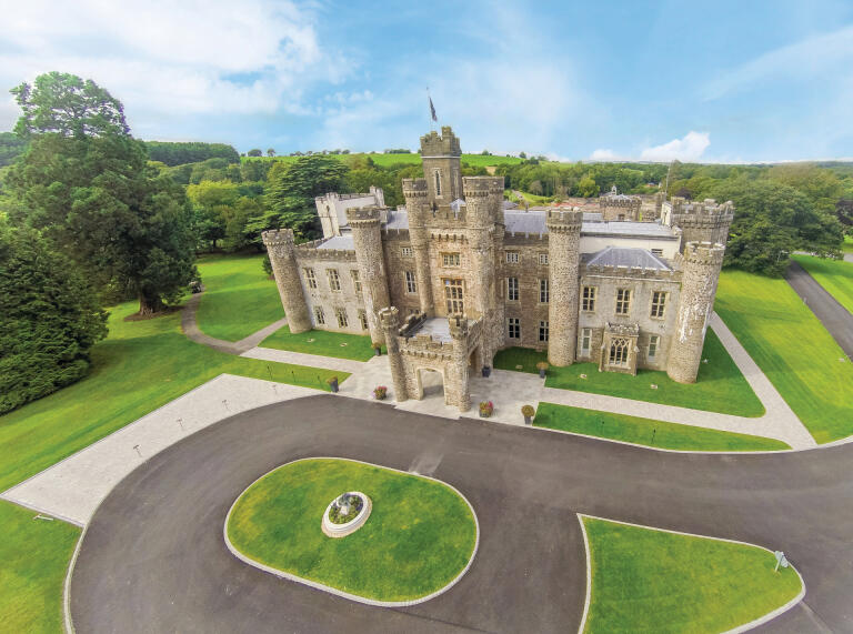 An aerial shot of Hensol Castle and grounds, Vale of Glamorgan.