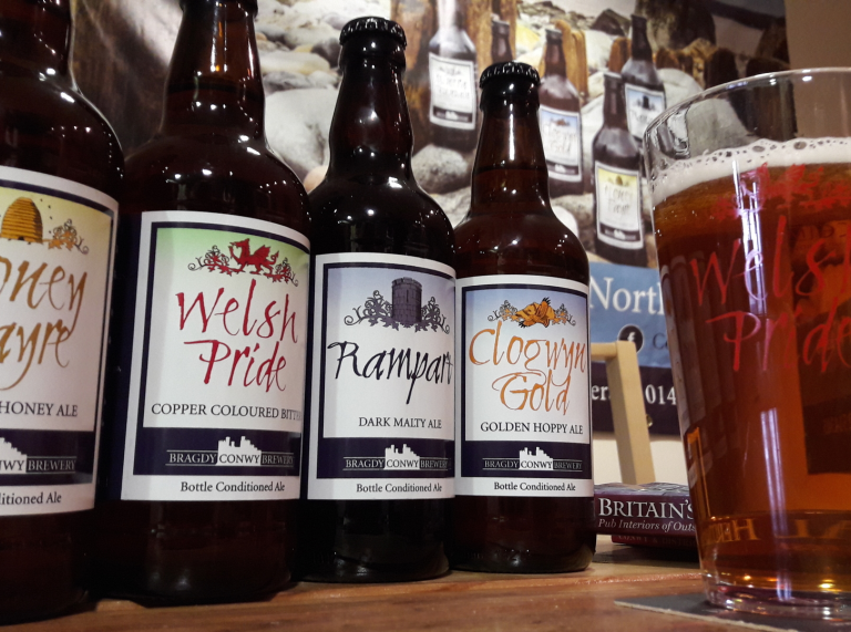 Selection of Bragdy Conwy Brewery bottles of beer.