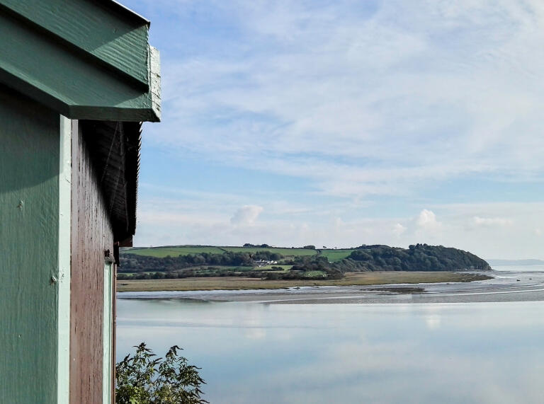 View of Laugharne from Dylan Thomas boathouse.