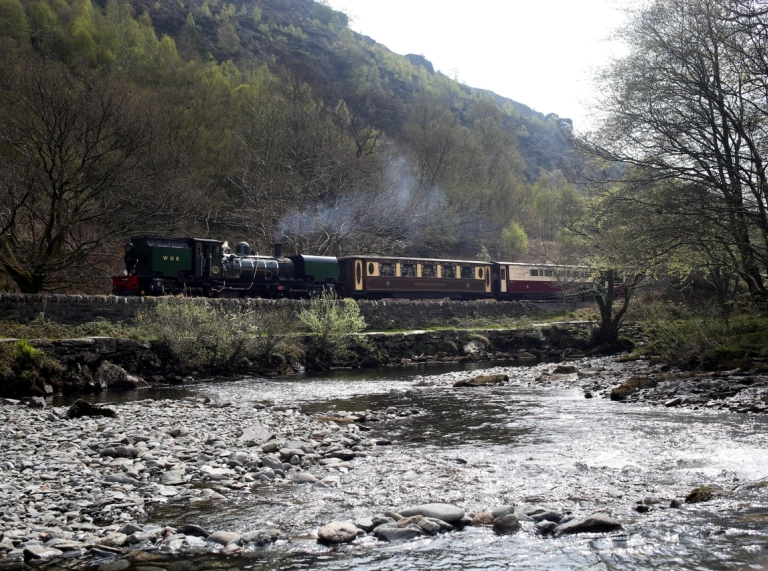 Side view of the Welsh Highland Railway steam train