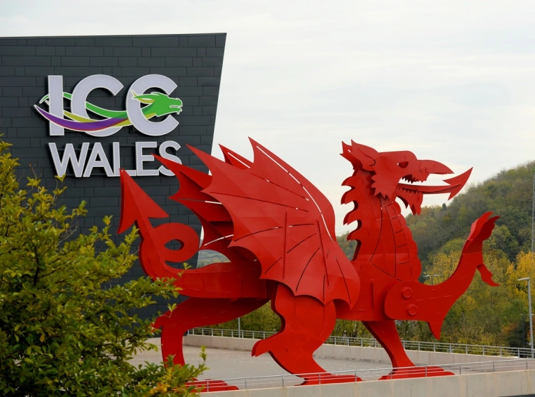 Front of ICC Wales venue with Dragon