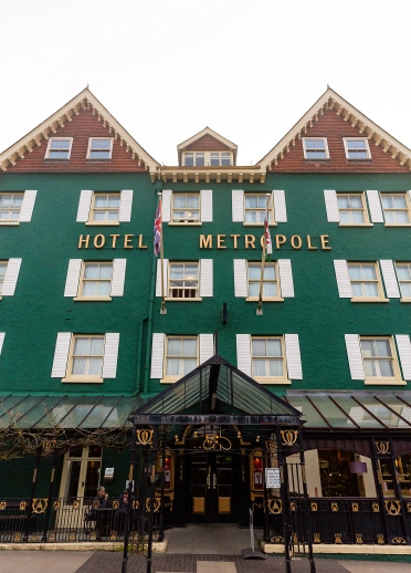 Front facade of the Metropole Hotel.