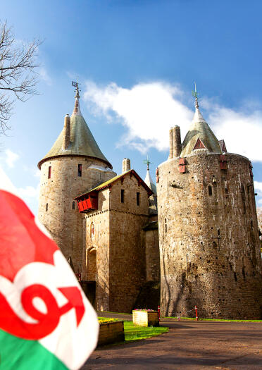 The Welsh flag flying outside Castell Coch.