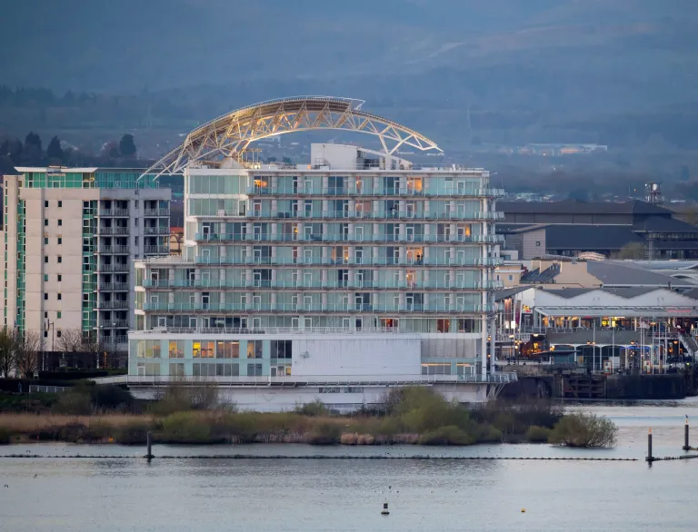 A hotel on the waterfront.