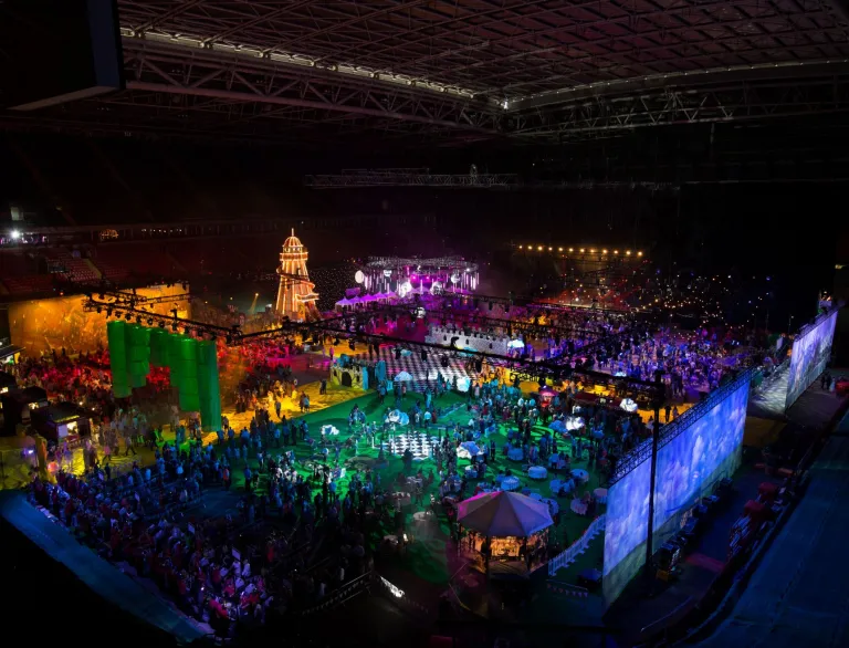 Funfair style event under the roof of Principality Stadium.