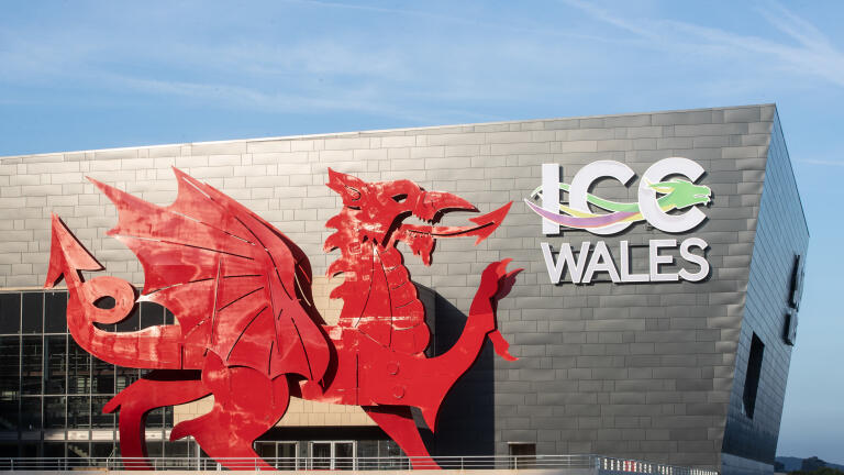 The dragon outside the ICC Wales. 