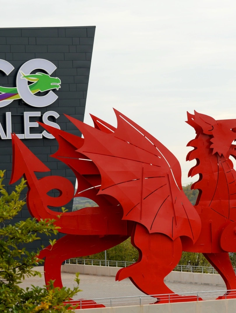 Front of ICC Wales  venue with Dragon