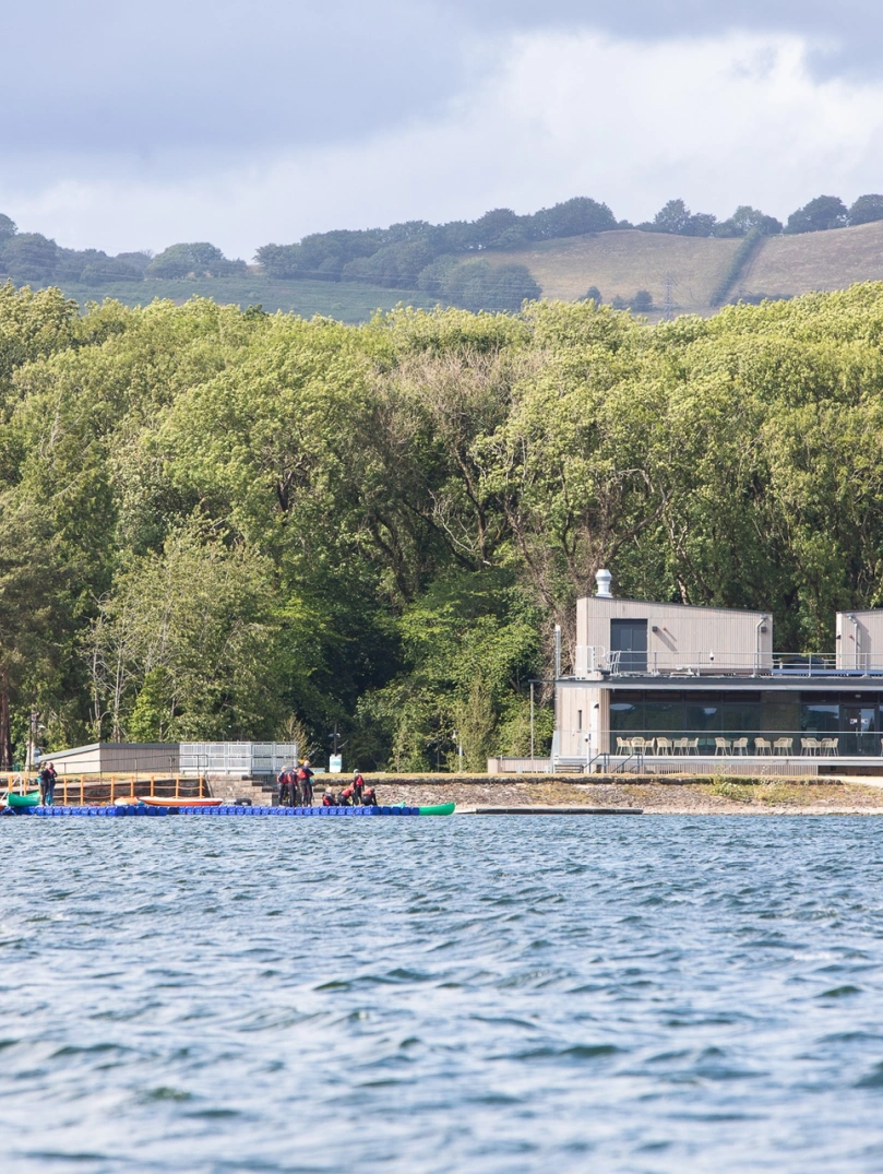 venue set against the trees in front of the reservoir in Cardiff 