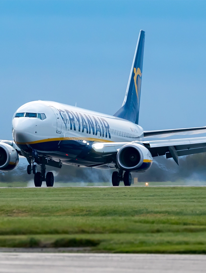 Ryanair aircraft on runway at Cardiff airport