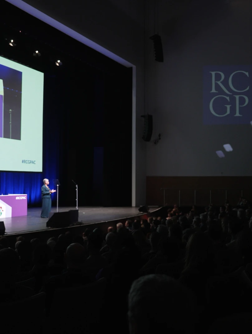 Royal College of General Practioners Conference 2025 speaker on stage at ICC Wales 