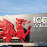The dragon outside the ICC Wales. 