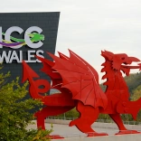 Front of ICC Wales  venue with Dragon